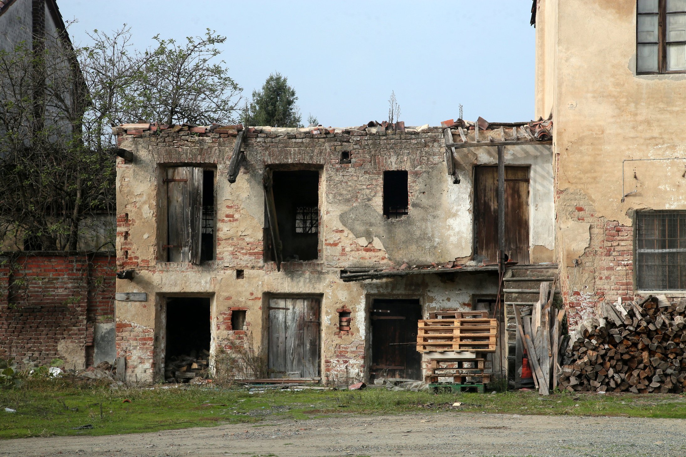 Facade of an Abandoned, Dilapidated Building